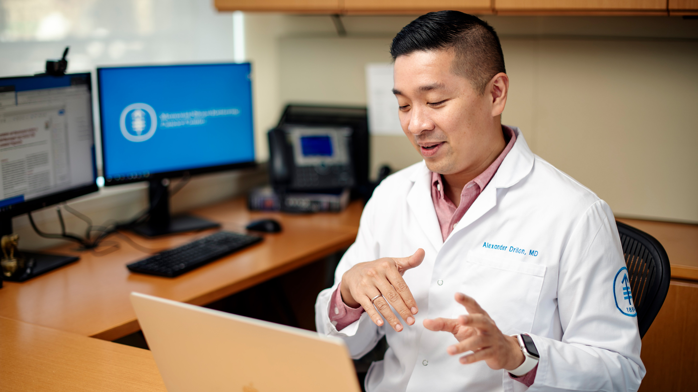 Medical oncologist Dr. Alexander Drilon during a telemedicine visit with an MSK patient. 