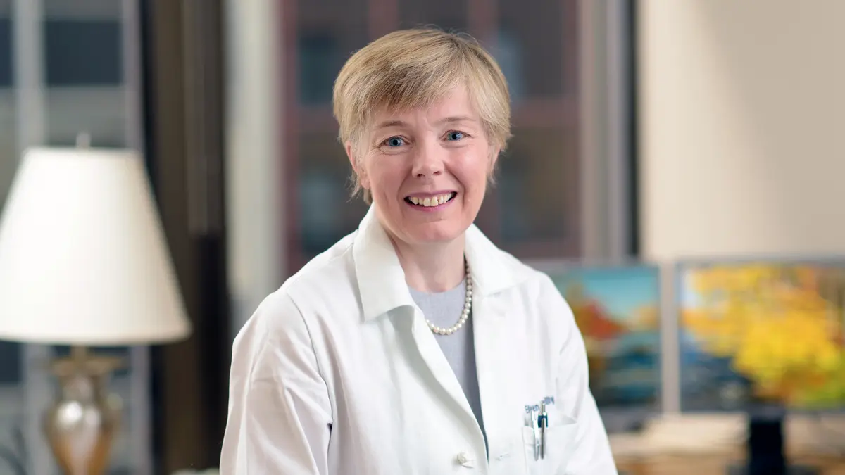 Pictured in her office, MSK medical oncologist Dr. Eileen O’Reilly researched a new vaccine to treat some colorectal cancers.